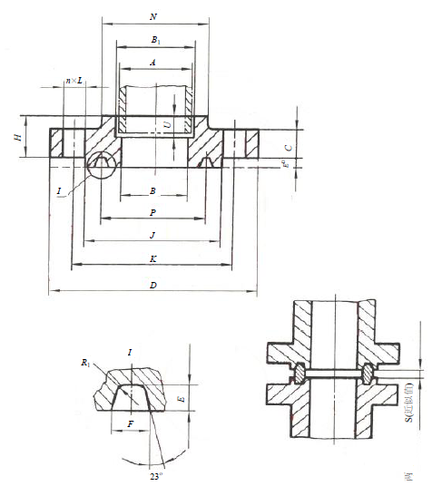 图1 环连接面（RJ）带颈承插焊钢制管法兰